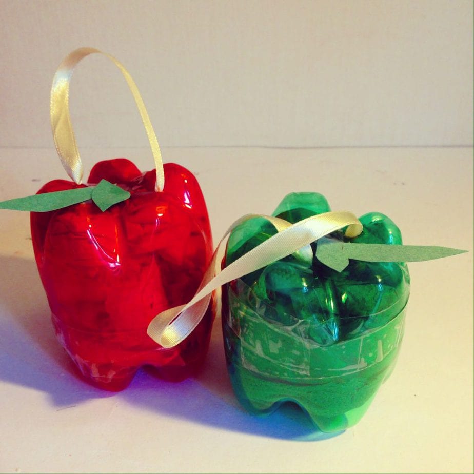 Stuff two bottoms with coloured tissue and tape together. Stick on paper leaves for added effect.